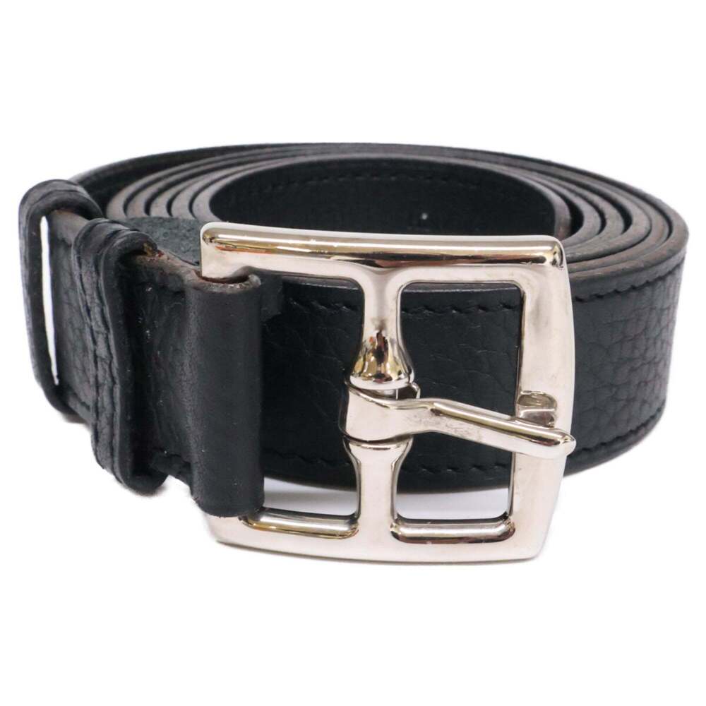 HERMES Etrivière Taurillon Clemence Leather Belt in Black with Silver Hardwar...
